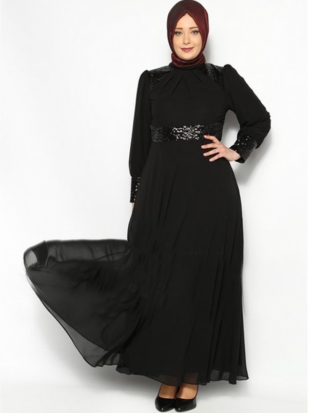 Long Dress Hijab Bahan Sifon Warna Hitam