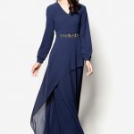 Long Dress Sifon Lengan Panjang Kerah V